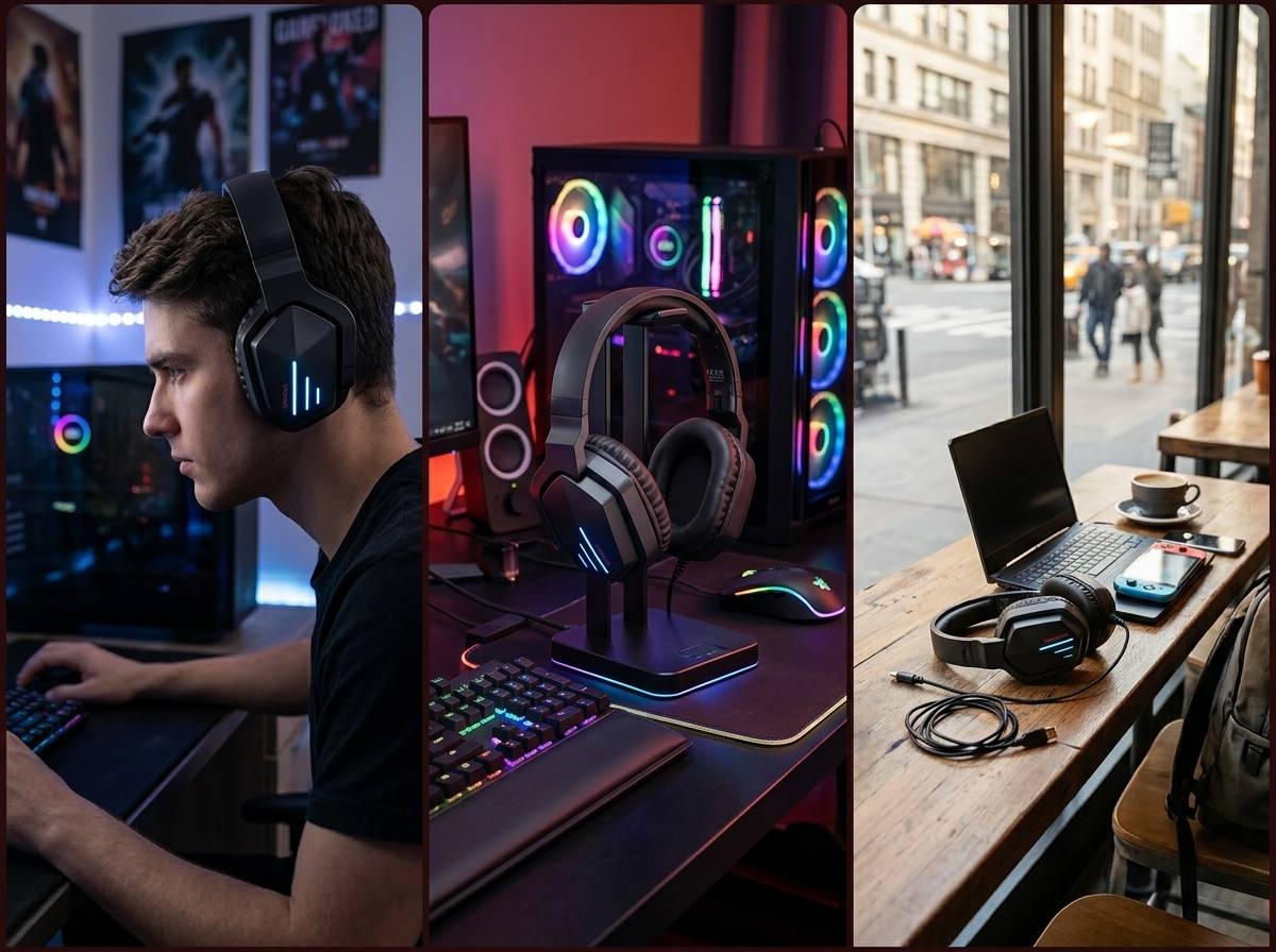 Wireless Gaming Headphones with LED Light: Foldable Pro-Gamer Earphones for PC & PS5 Wireless Gaming Headphones with LED Light: Foldable Pro-Gamer Earphones for PC & PS5