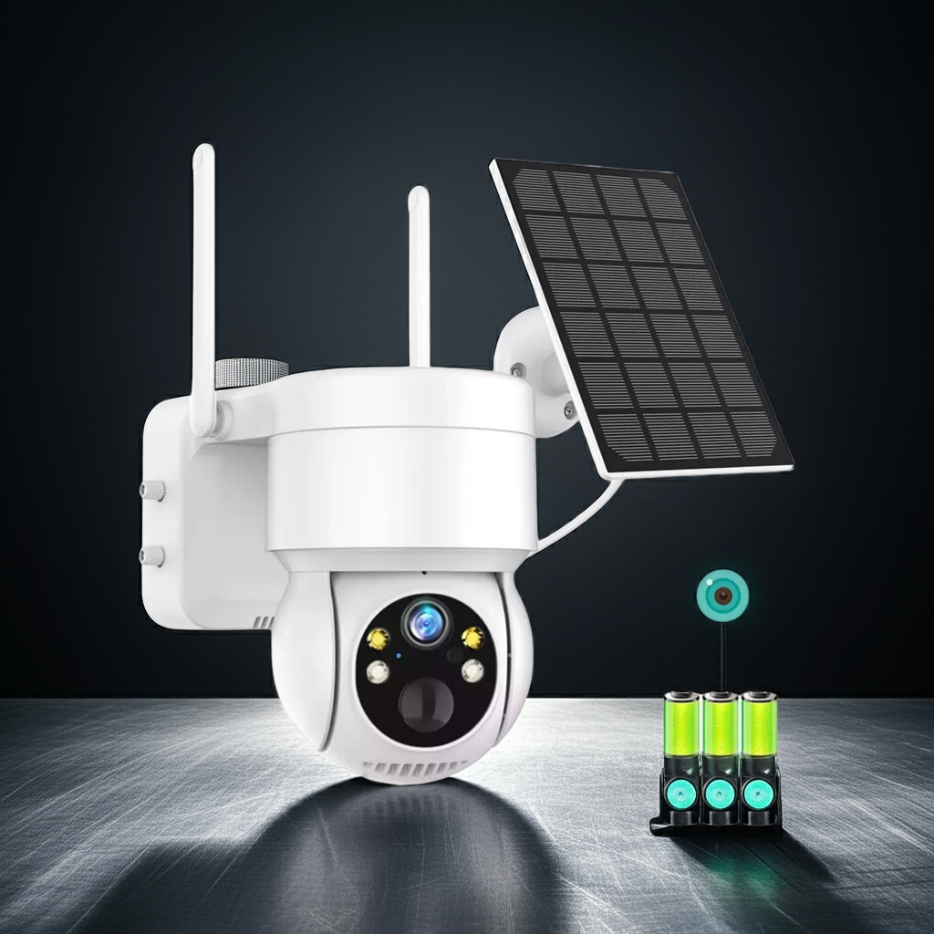 Wireless Solar-Powered 4MP PTZ Outdoor Camera with Color Night Vision and PIR Motion Detection