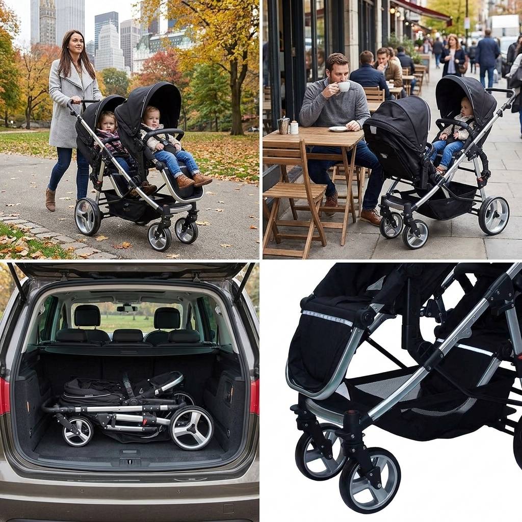 Compact & Versatile Twin Stroller – Foldable, Adjustable, High-View Double Baby Carriage Compact & Versatile Twin Stroller - Foldable, Adjustable, High-View Double Baby Carriage