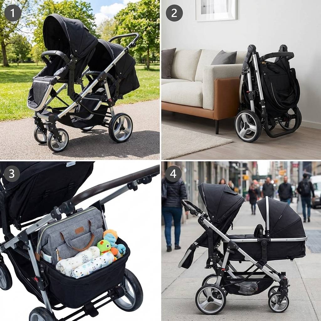 Compact & Versatile Twin Stroller – Foldable, Adjustable, High-View Double Baby Carriage Compact & Versatile Twin Stroller - Foldable, Adjustable, High-View Double Baby Carriage