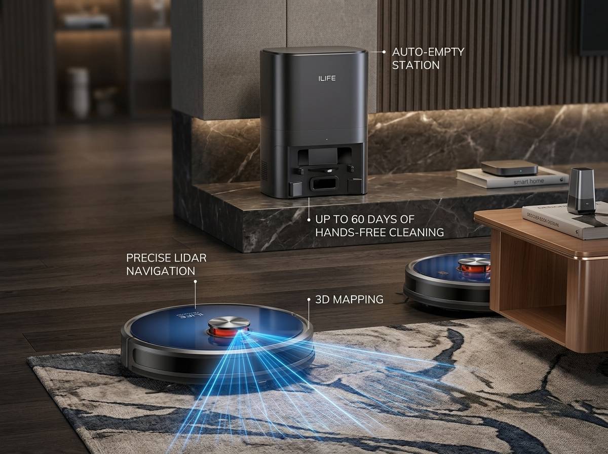 Robot Vacuum and Mop with Auto Empty Station, 3000Pa Suction & Smart App Control Robot Vacuum and Mop with Auto Empty Station, 3000Pa Suction & Smart App Control