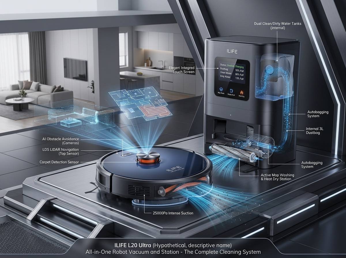 Robot Vacuum and Mop with Auto Empty Station, 3000Pa Suction & Smart App Control Robot Vacuum and Mop with Auto Empty Station, 3000Pa Suction & Smart App Control
