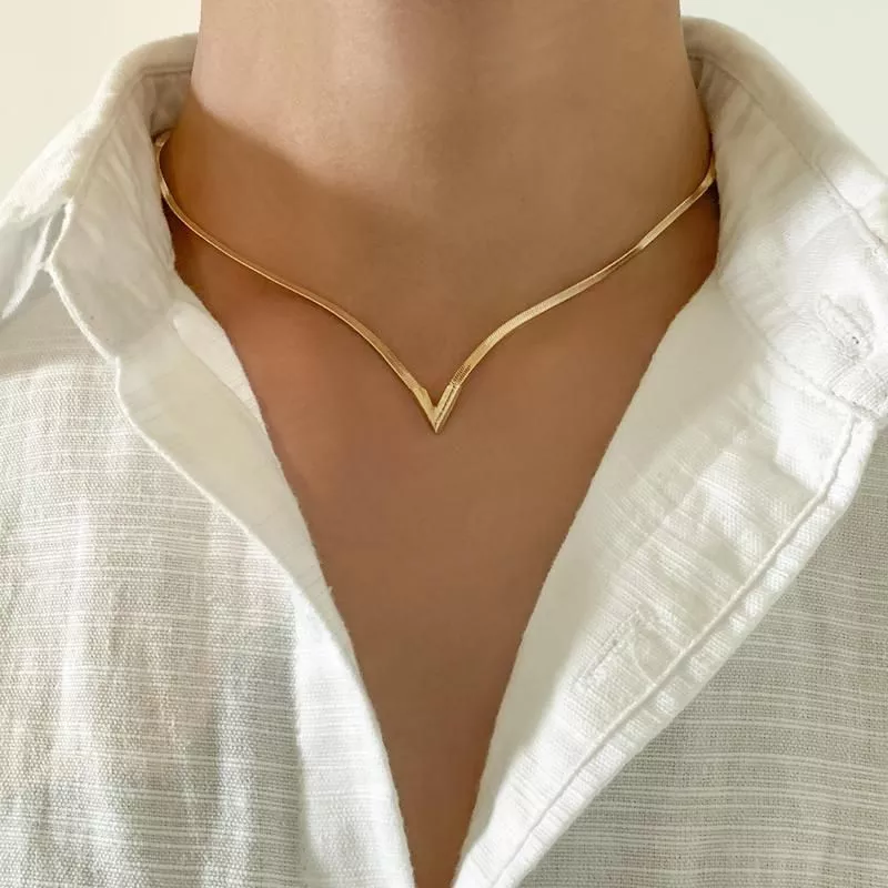 V-Shaped Flat Snake Chain Necklace
