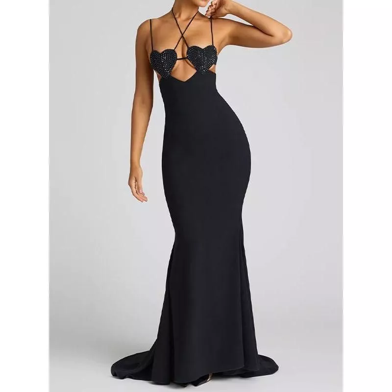 Sexy Shiny Heart Shape Sling Long Dresses For Women Fashion Hollow Out Backless Bodycon Dresses New Female Evening Party Vestido Sexy Shiny Heart Shape Sling Long Dresses For Women Fashion Hollow Out Backless Bodycon Dresses New Female Evening Party Vestido