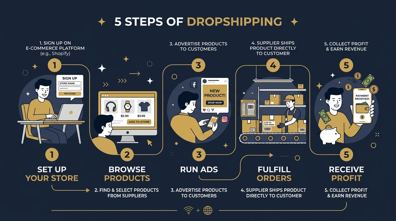 How Sellvia Dropshipping Works – 5 Step Process for Beginners Sellvia dropshipping how it works – 5 steps from signup to earning money online for beginners in 2026