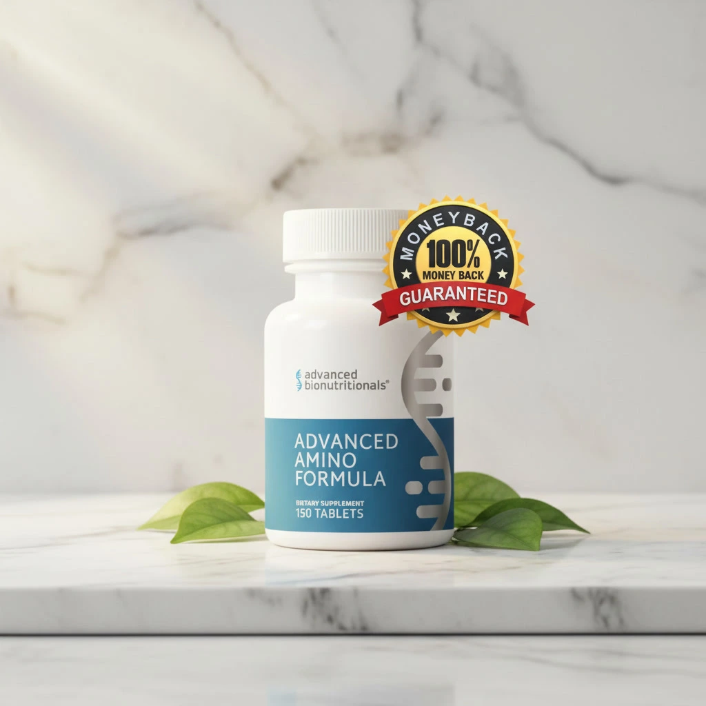 Advanced Amino Formula for Muscle Mass Loss Advanced Amino Formula supplement bottle — the leading solution for muscle mass loss after 50