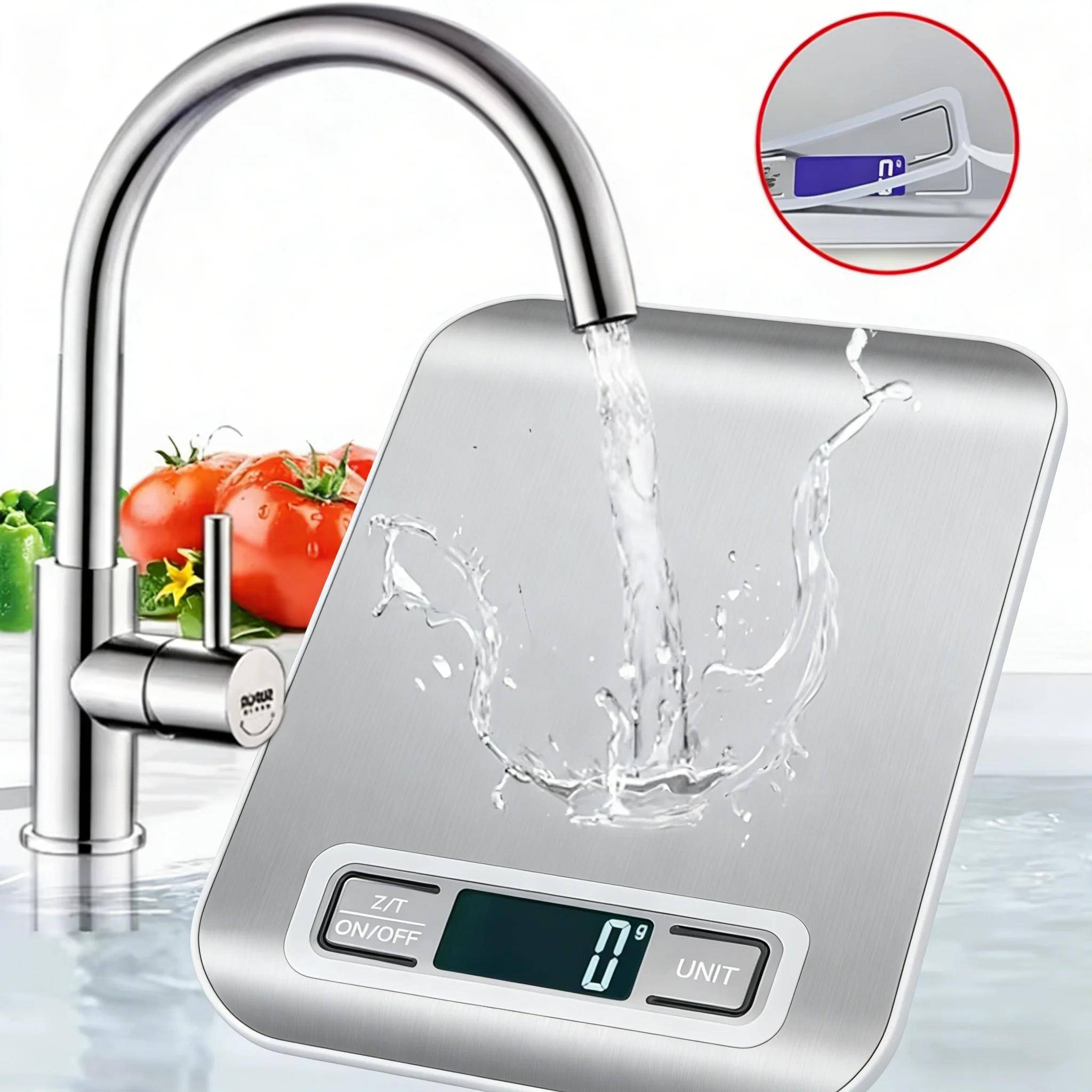 Compact Waterproof Stainless Steel Kitchen Scale for Baking and Food Measurement Compact Waterproof Stainless Steel Kitchen Scale for Baking and Food Measurement