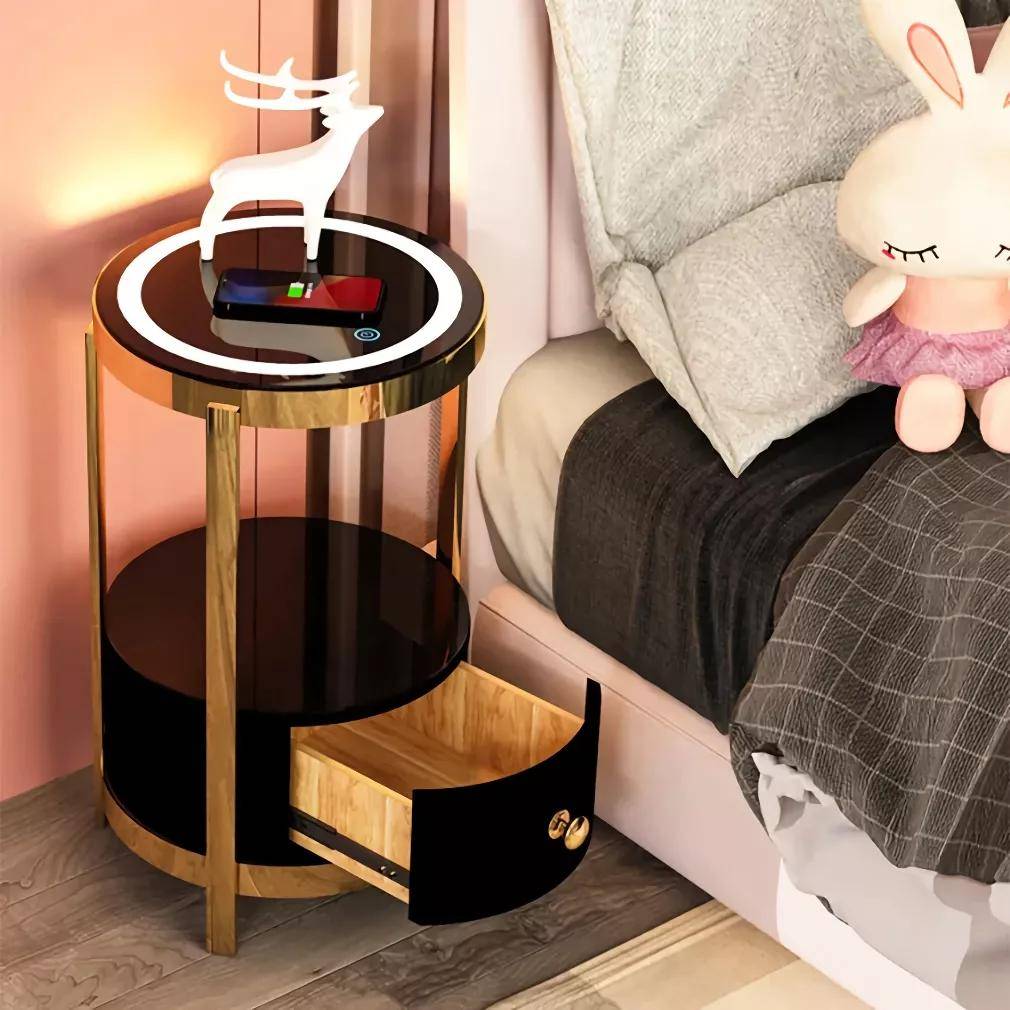 Modern Minimalist Nightstand with Wireless Charging and LED Light Modern Minimalist Nightstand with Wireless Charging and LED Light