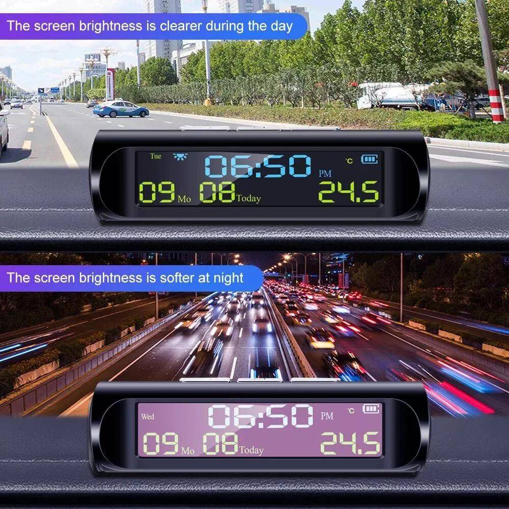 Solar-Powered Car Digital Clock with USB Charge & LED Display Solar-Powered Car Digital Clock with USB Charge & LED Display