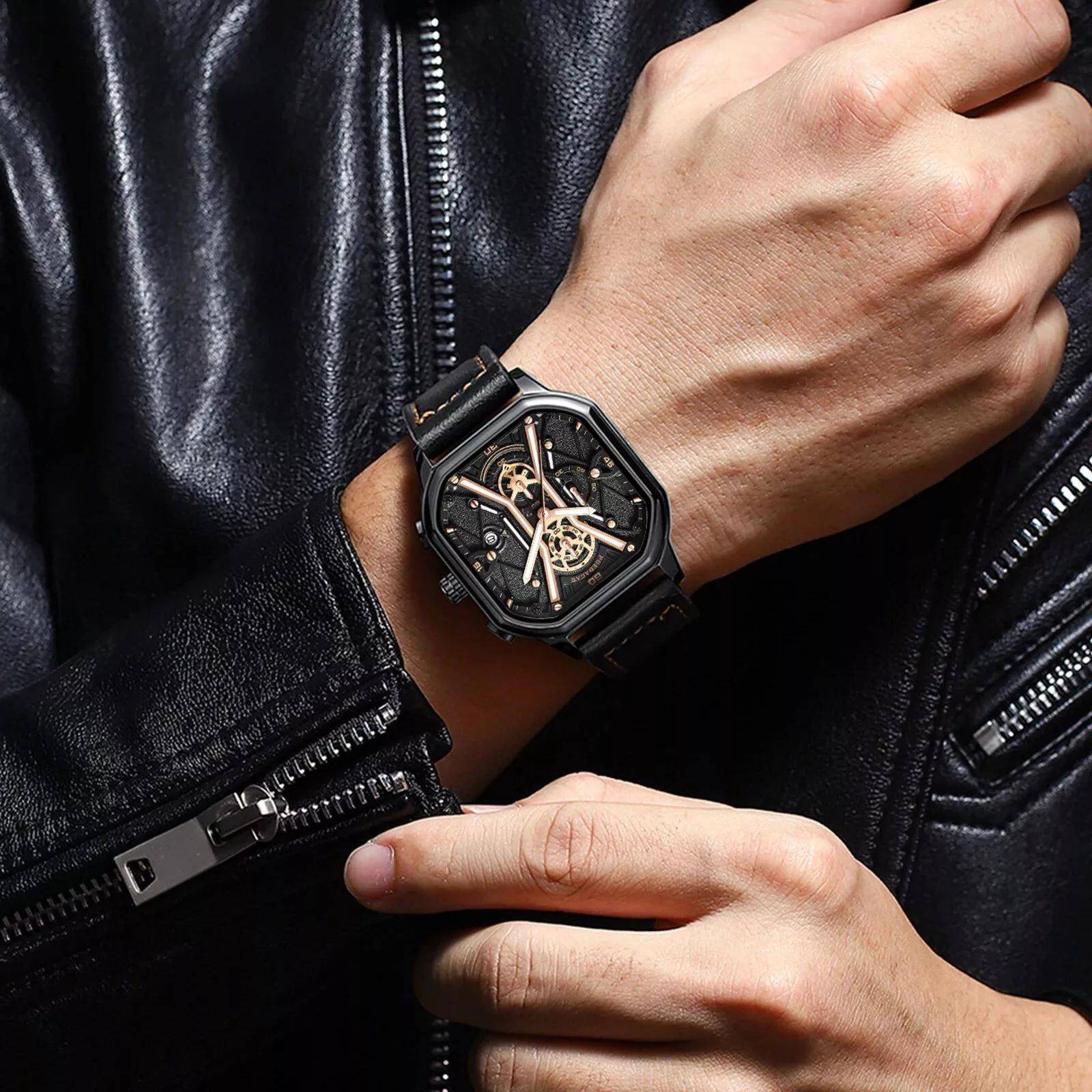 Elegant Quartz Men’s Watch with Blue Glass & Leather Strap Elegant Quartz Men's Watch with Blue Glass & Leather Strap