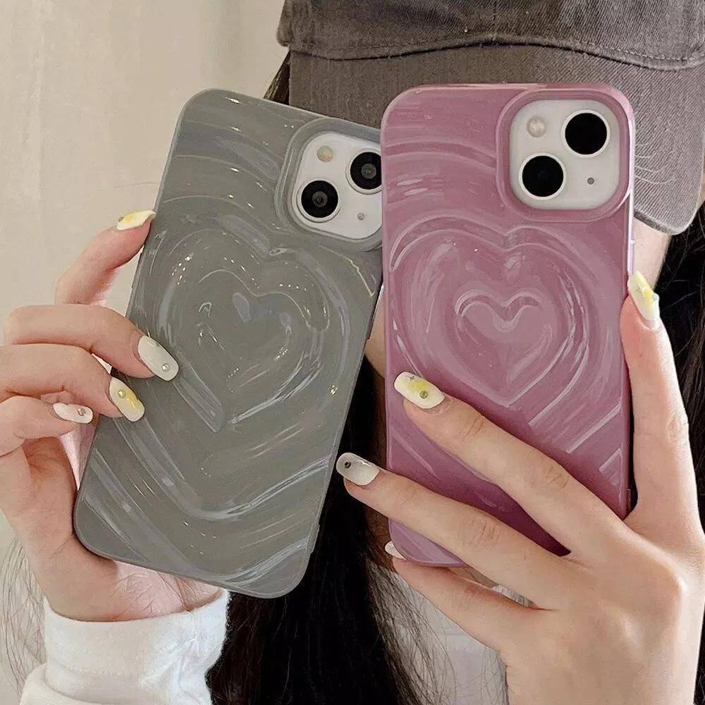 Korean Glossy Heart Wave 3D iPhone Case Korean Glossy Heart Wave 3D iPhone Case