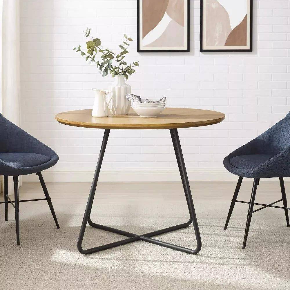 Modern English Oak 40″ Round Dining Table with Metal Legs Modern English Oak 40
