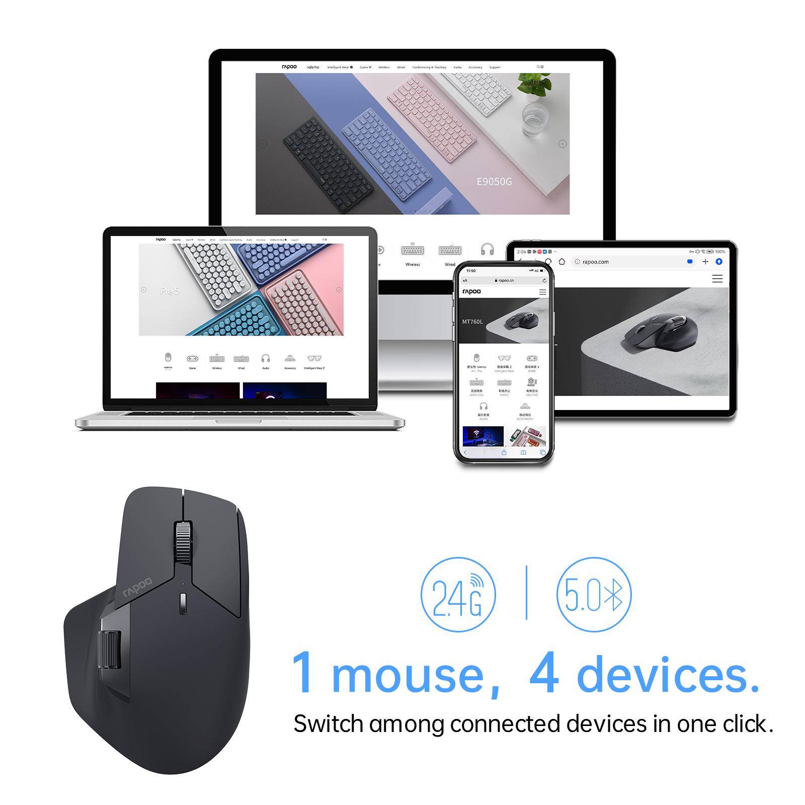 Rechargeable Multi-Mode Wireless Ergonomic Mouse with 3200 DPI & Easy-Switch for 4 Devices Rechargeable Multi-Mode Wireless Ergonomic Mouse with 3200 DPI & Easy-Switch for 4 Devices